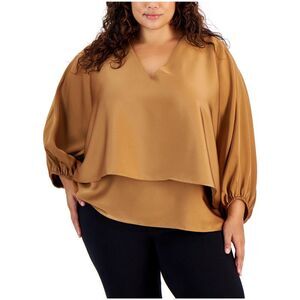 Calvin Klein Womens Satin Pullover Blouse, Brown, NWT